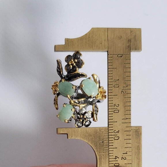 New EMERALD Sterling Silver Ring 925 Floral Artisan Gold Accents - Picture 7 of 15